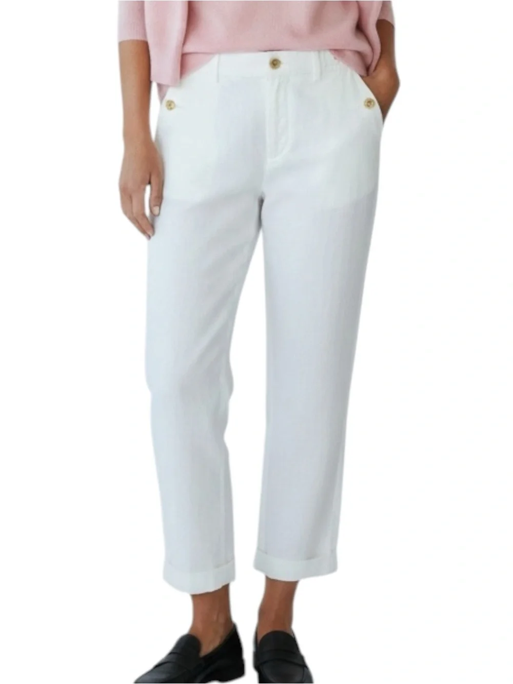 BANANA REPUBLIC Linen Blend Cuffed Ankle Pants in White Size 8 -- SUMMERTIME!!!